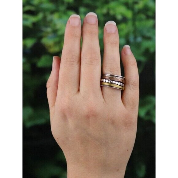 Sterling Silver Spinner Ring Copper & Brass Accents Size 7 - Picture 3 of 7